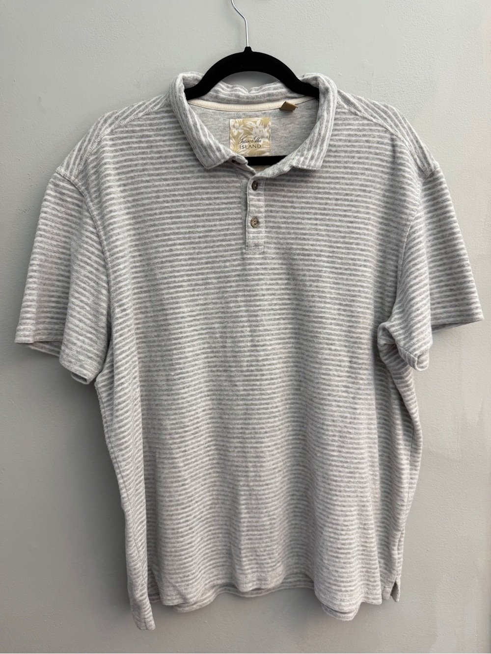 Tasso Elba Island Grey and White Striped Terry Cloth Polo, Size XL